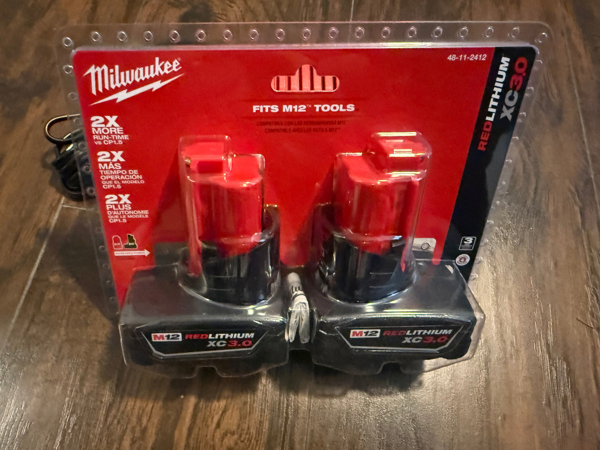 New M12 12-Volt Lithium-Ion XC Extended Capacity 3.0 Ah Battery Pack (2-Pack) | 48-11-2412