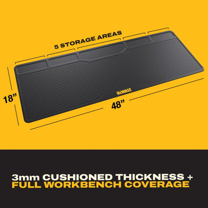 DEWALT Workbench Mat 18x48 in – Heavy Duty 3mm Silicone Work Bench Mat with SAE & Metric Rulers, Oil Heat Chemical Resistant, Non-Slip Grip, Built-in Parts Slots, Workbench Protector Mat, Black