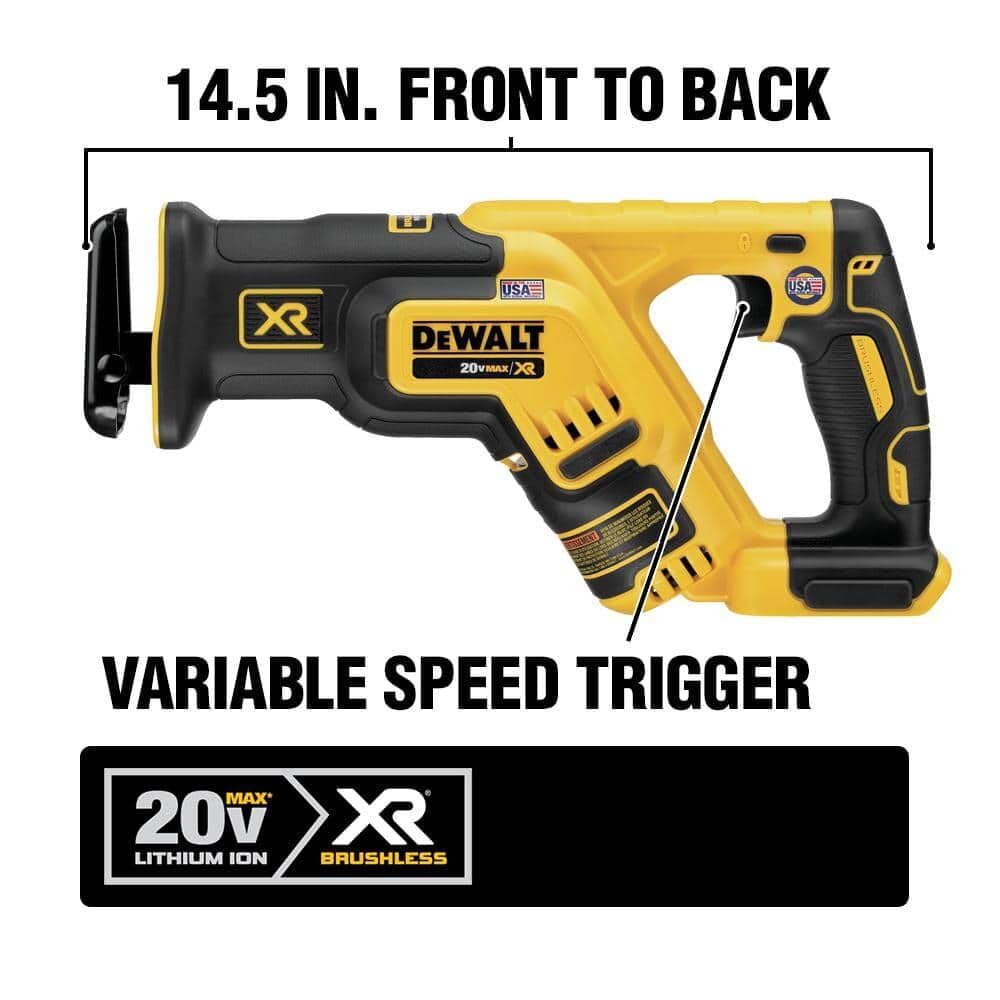 DEWALT 20V MAX XR Reciprocating Saw Cordless, Brushless, Compact,Variable Speed, Pivoting Head, LED Light, Tool Only (DCS367B)