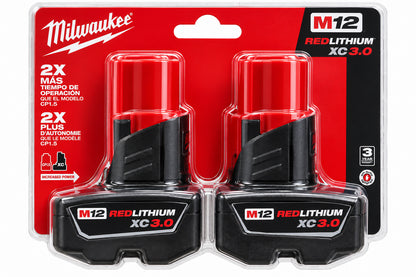 New M12 12-Volt Lithium-Ion XC Extended Capacity 3.0 Ah Battery Pack (2-Pack) | 48-11-2412
