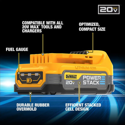 NEW DEWALT 20V MAX* Starter Kit with POWERSTACK™ Compact Battery and Charger (DCBP034C)