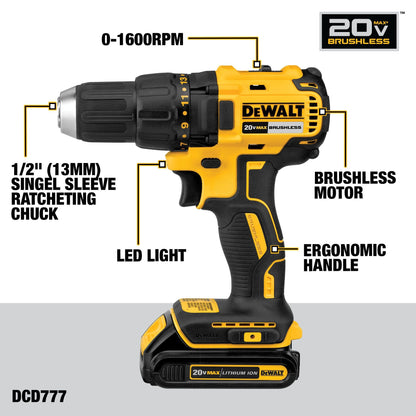 DEWALT 20V MAX 3-Tool Brushless Power Tool Set, Includes 1/2 Cordless Drill,1/4 Impact Driver, Oscillating Tool, 3 Batteries and a Charger, Extended Runtime, Lightweight (DCK360D3)
