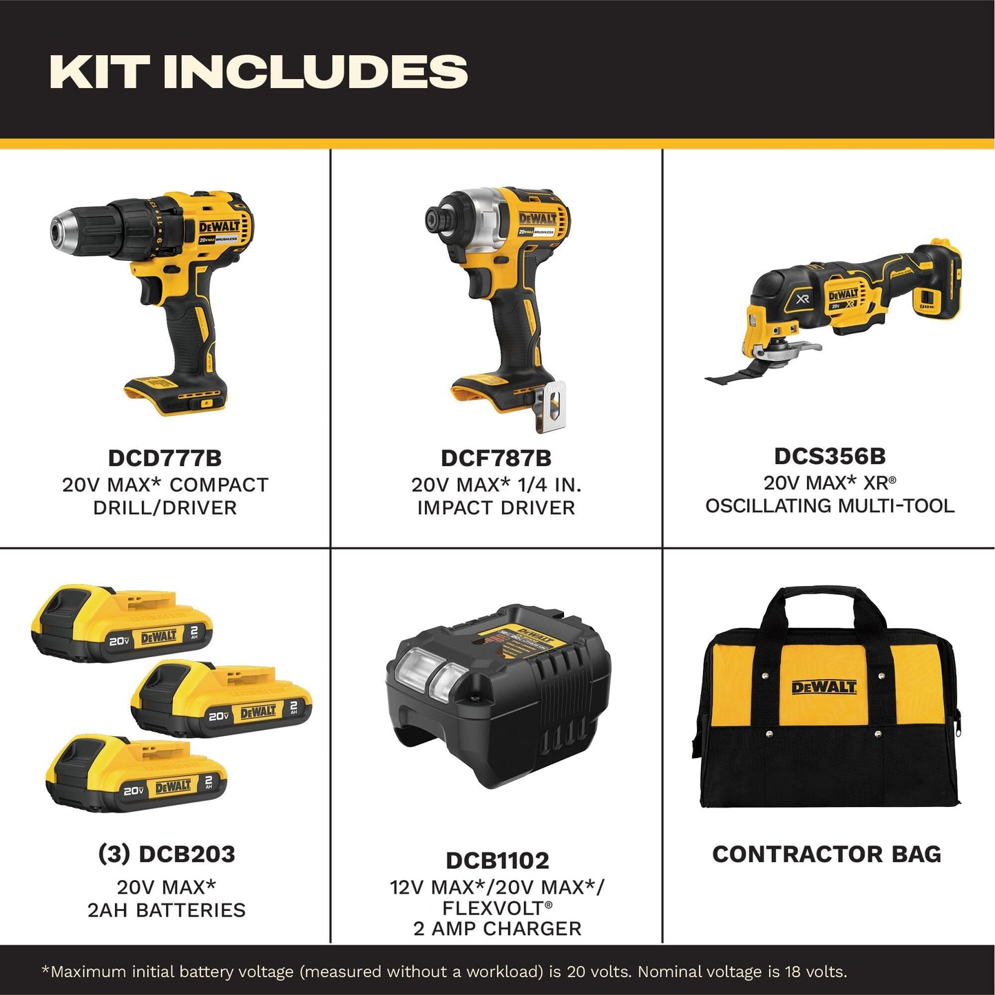 DEWALT 20V MAX 3-Tool Brushless Power Tool Set, Includes 1/2 Cordless Drill,1/4 Impact Driver, Oscillating Tool, 3 Batteries and a Charger, Extended Runtime, Lightweight (DCK360D3)