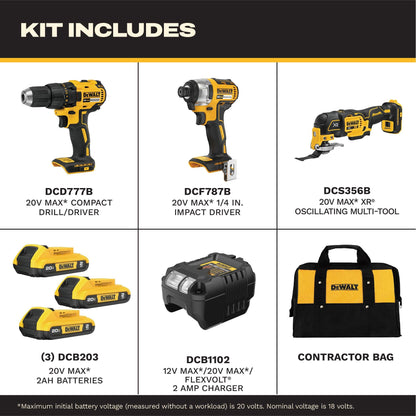 DEWALT 20V MAX 3-Tool Brushless Power Tool Set, Includes 1/2 Cordless Drill,1/4 Impact Driver, Oscillating Tool, 3 Batteries and a Charger, Extended Runtime, Lightweight (DCK360D3)