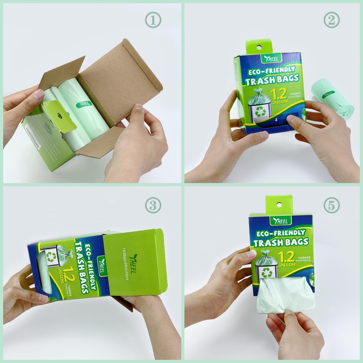 Small Trash Bags 1.2 Gallon: YHEEL Bathroom Trash Bags Unscented Small Garbage Bags Strong Leak-Proof Trash Liners for Office Bedroom - 150 Counts