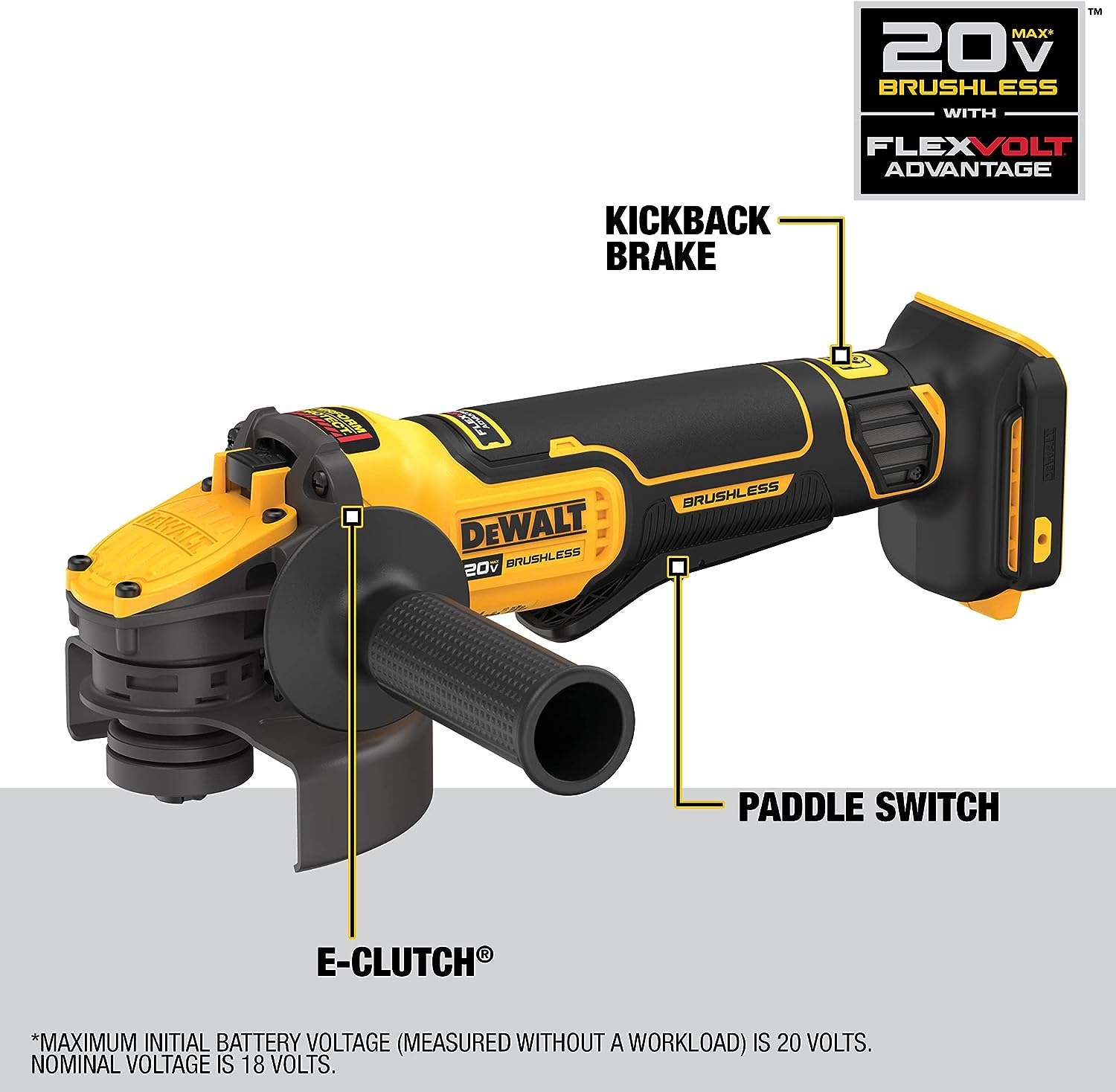 DEWALT FLEXVOLT ADVANTAGE 20V MAX* Angle Grinder, Paddle Switch, 4-1/2-Inch to 5-Inch, Tool Only (DCG416B)