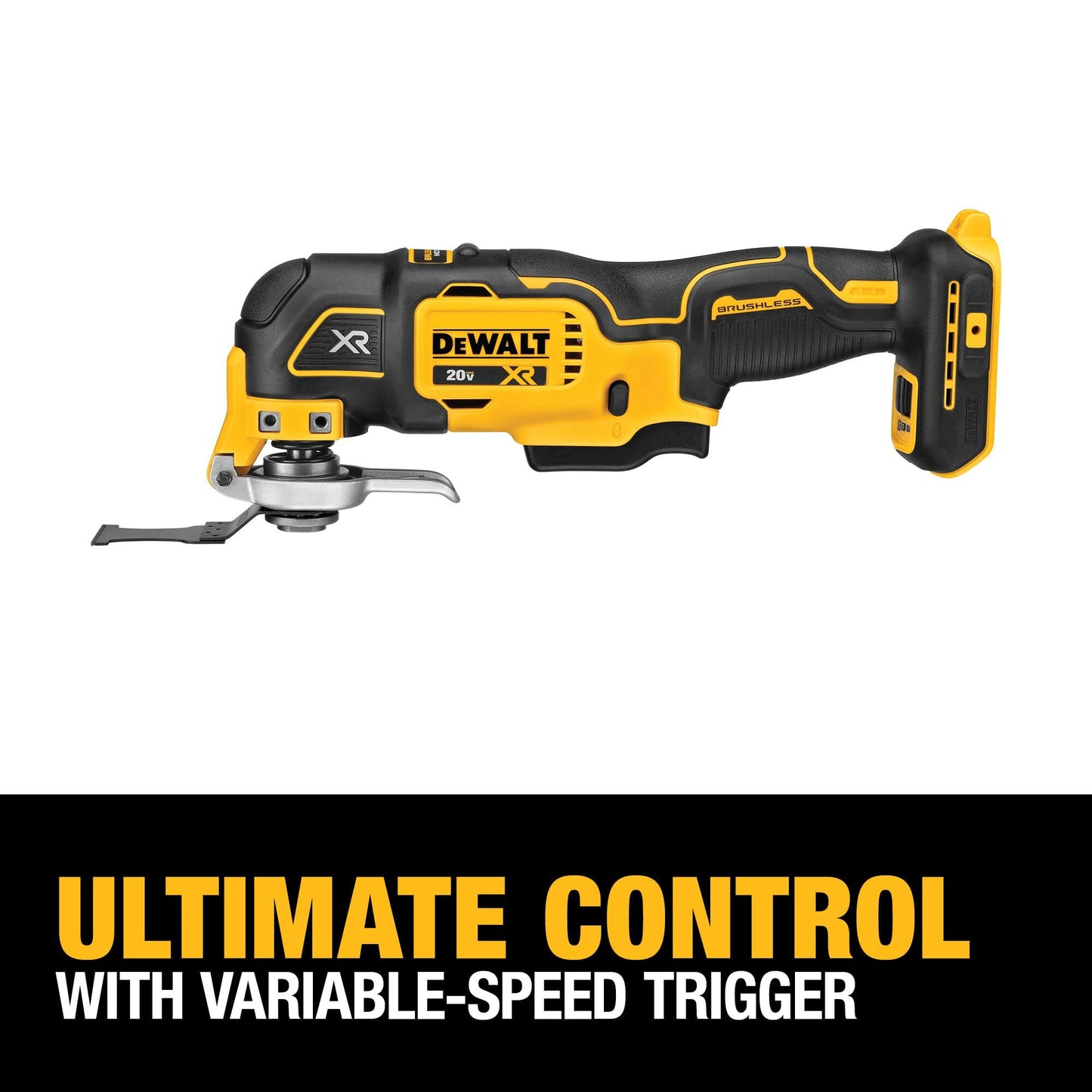 DEWALT 20V MAX XR Oscillating Multi-Tool Cordless, Variable Speed Brushless Motor Multitool with LED Light, Extended Runtime, Includes Two Wood Cutting Blades, Tool Only (DCS356B)