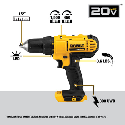 DEWALT 20V MAX Cordless Drill and Impact Driver, Power Tool Combo Kit , 2 Batteries, Charger and Bag (DCK240C2)