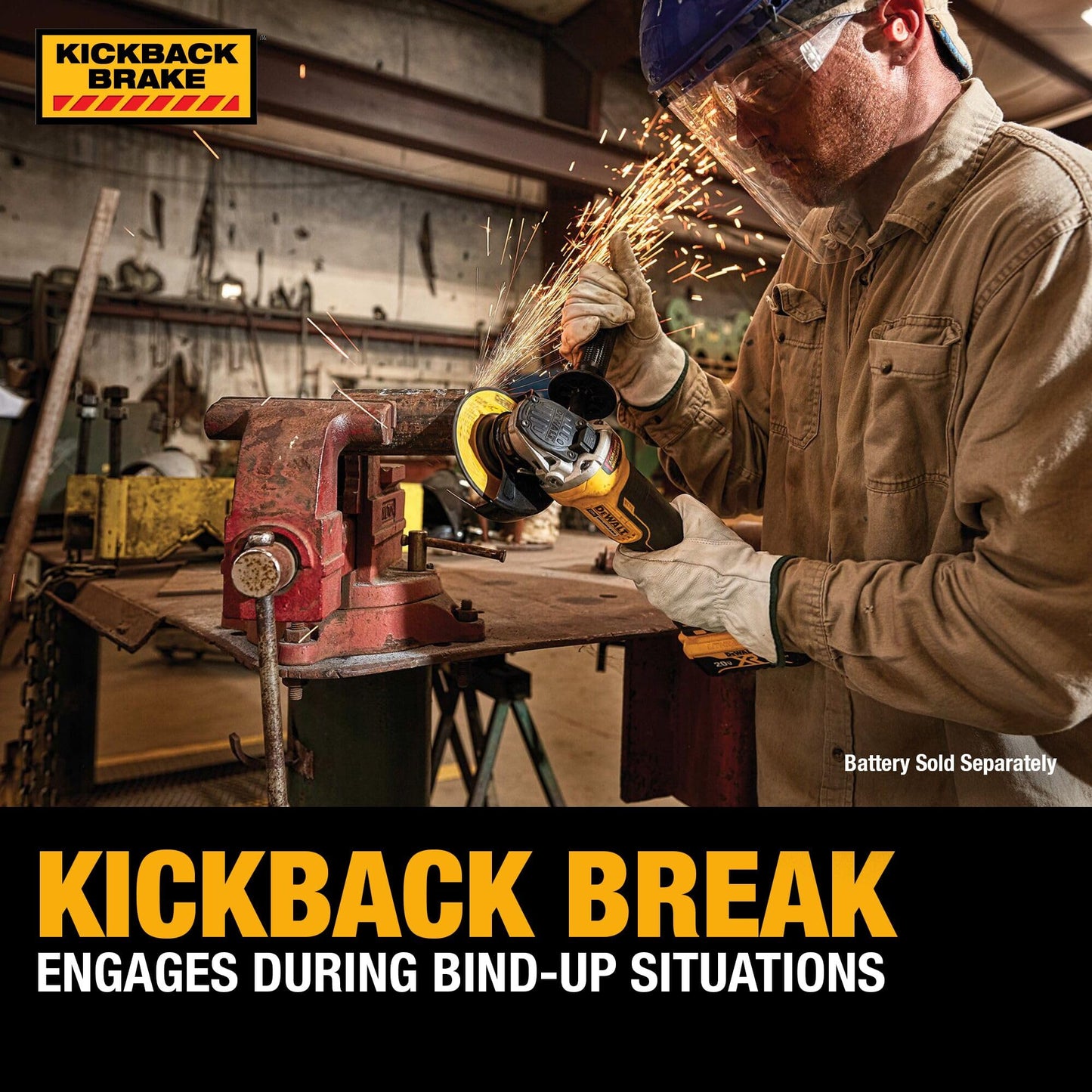 DEWALT 20V MAX* Angle Grinder Cordless Brushless, 4 1/2 Inch, with Paddle Switch and Kickback Brake, Tool Only (DCG413B)