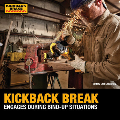 DEWALT 20V MAX* Angle Grinder Cordless Brushless, 4 1/2 Inch, with Paddle Switch and Kickback Brake, Tool Only (DCG413B)