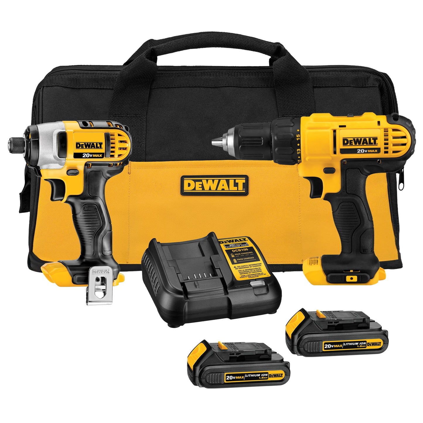 DEWALT 20V MAX Cordless Drill and Impact Driver, Power Tool Combo Kit , 2 Batteries, Charger and Bag (DCK240C2)