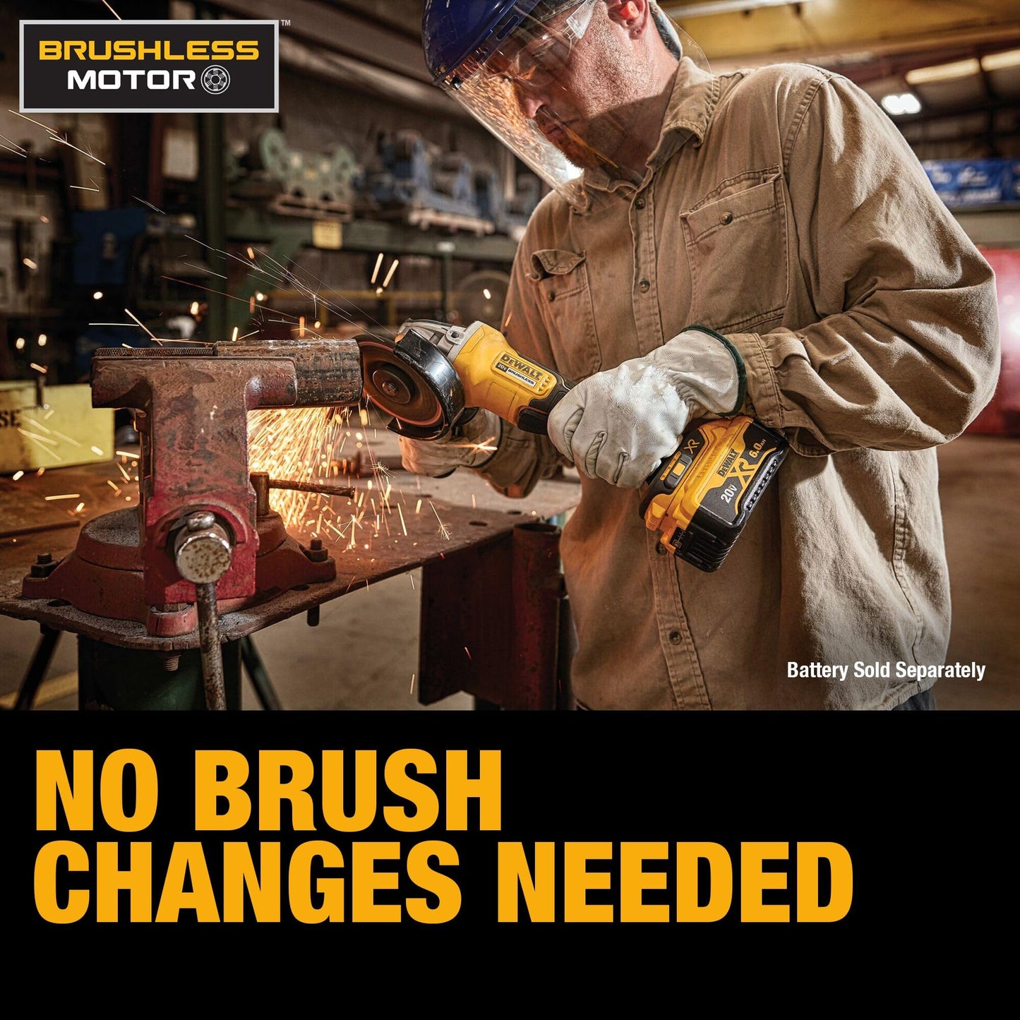 DEWALT 20V MAX* Angle Grinder Cordless Brushless, 4 1/2 Inch, with Paddle Switch and Kickback Brake, Tool Only (DCG413B)