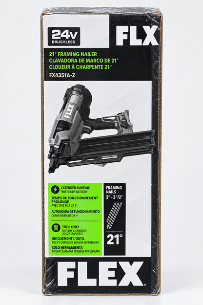New FLEX 24V Brushless 21 Degree Framing Nailer (Bare Tool) New in Box