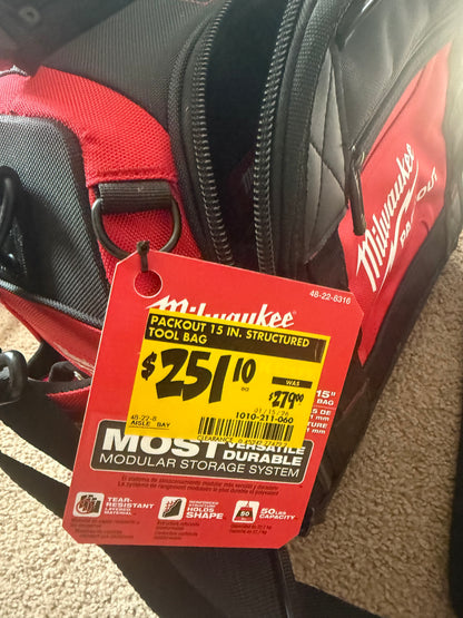 New Milwaukee Packout 15" Stuctured Tool Bag
