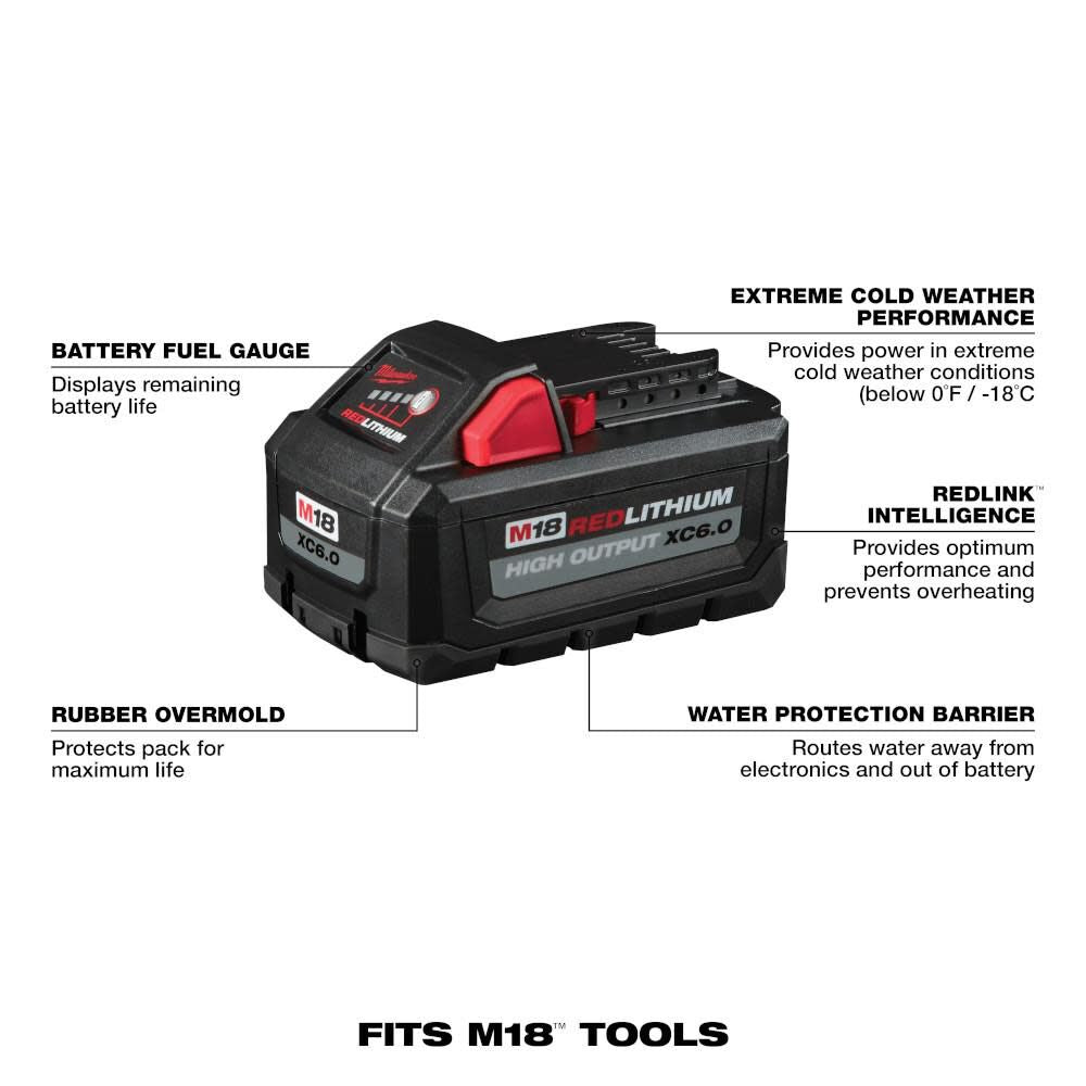 Milwaukee M18 REDLITHIUM HIGH OUTPUT XC 6.0Ah Battery Pack (2pk)